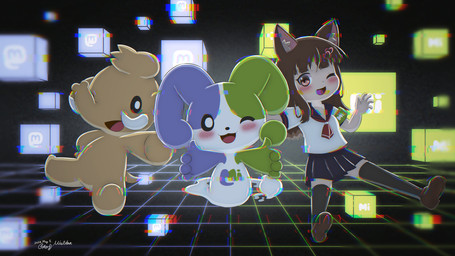 ambiguous_gender anthro asian_clothing blush chibi clothed clothing east_asian_clothing female footwear group japanese_clothing japanese_school_uniform school_uniform shoes trio tusks uniform zeru_(ma) mastodon_(social_media) misskey animal_humanoid cat_humanoid digital_creature felid felid_humanoid feline feline_humanoid humanoid lagomorph leporid mammal mammal_humanoid mastodon prehistoric_species proboscidean rabbit 16:9 4k absurd_res hi_res widescreen