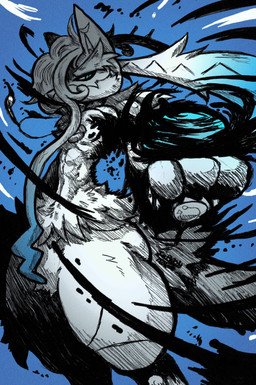 anthro aura aura_sphere black_body black_ears black_fur black_tail blue_body blue_eyes blue_fur fur fur_markings grey_body grey_fur ink male markings metal pose solo tail text jwbash nintendo pokemon pokemon_legends_z-a bakucario_(jw_bash) canid canine generation_9_pokemon mammal mega_evolution mega_lucario_z pokemon_(species) absurd_res english_text hatching_(art) hi_res shaded