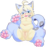 4_fingers 4_toes :3 ahoge anthro belly biped blonde_hair blue_body blue_ears blue_eyes blue_fur blue_tail blush blush_lines breasts claws countershade_face countershade_fur countershade_legs countershade_torso countershading cute_fangs fangs feet female female_anthro finger_claws fingers front_view fur genitals glistening glistening_body glistening_fur grey_body grey_ears grey_fur grey_hair grey_spots grey_tail hair half-closed_eyes hindpaw innie_pussy kemono looking_at_viewer medium_breasts multicolored_body multicolored_ears multicolored_fur multicolored_hair multicolored_tail narrowed_eyes navel nipples nude open_:3 open_mouth open_smile pawpads paws pink_nipples pink_nose pink_pawpads plump_labia presenting presenting_pussy pupils pussy simple_background sitting slightly_chubby slightly_chubby_anthro slightly_chubby_female smile snaggle_tooth solo spots spread_legs spreading tail tan_body tan_fur tan_inner_ear teeth toes two_tone_hair two_tone_tail white_background white_claws suzuki_(2023) felid leopard mammal pantherine 2024 colored digital_media_(artwork) full-length_portrait hi_res portrait shaded