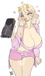 anthro bangs belt big_breasts bleb blonde_hair blush blush_lines bottomwear bra breasts brown_body brown_fur cleavage clothed clothing collarbone colored_nails computer_part eyes_closed female fur goat_ears graphics_card hair hanging_breasts happy heart_symbol holding_object horn hotpants huge_breasts leaning leaning_forward long_nails minishorts multicolored_body multicolored_fur nails pink_bottomwear pink_bra pink_clothing pink_nails pink_shorts pink_topwear pink_underwear presenting proud reveal sagging_breasts shorts skimpy smile solo teeth thick_thighs tongue tongue_out topwear two_tone_body two_tone_fur underwear yellow_body yellow_fur reptilian_orbit elizabeth_(reptilian_orbit) animal_humanoid bovid bovid_humanoid caprine caprine_humanoid goat_humanoid humanoid mammal mammal_humanoid hi_res