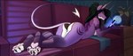 anthro big_butt black_bars bubble_butt butt claws digit_ring electronics feet female furniture houseplant jewelry lying on_front pawpads phone pink_body ring small_waist sofa solo spade_tail tail toe_ring toes wide_hips kaurimoon sherrona bat mammal hi_res letterbox