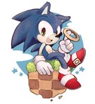 2018 anthro biped blue_body blue_fur blue_sky clothing cloud crossed_legs eulipotyphlan footwear fur gloves grass green_eyes green_hill_zone handwear hedgehog holding_object kzmn male mammal open_mouth open_smile plant ring_(sonic) sega shoes simple_background sitting sky smile solo sonic_the_hedgehog sonic_the_hedgehog_(series) white_background