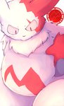 anthro belly biped blush bodily_fluids fur kemono overweight red_body red_fur solo sweat text white_body white_fur otomi_skr nintendo pokemon pokemon-specific_day reverse_zangoose_day zangoose_day generation_3_pokemon pokemon_(species) zangoose 2021 english_text hi_res