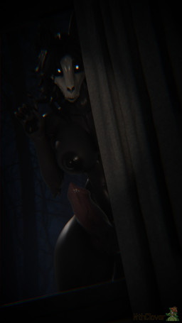 animal_genitalia animal_penis anthro areola black_areola black_body black_breasts black_fur black_hair black_nipples bone breasts canine_genitalia canine_penis curtains_open erection fur genitals glistening glistening_areola glistening_face glistening_nipples glistening_skull glowing glowing_eyes gynomorph hair intersex knot knotted_penis looking_at_viewer nipples nude penis skull skull_head solo window nthclover da.nilkaz_(modeler) scp_foundation scp-1471-a scp-1471-a_(da.nilkaz) canid canine malo mammal 3d_(artwork) 9:16 digital_media_(artwork) hi_res