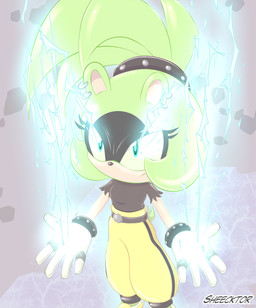bottomwear bracelet clothed clothing ear_piercing electricity electricity_manipulation elemental_manipulation eyelashes female gloves glowing glowing_eyes hair handwear jewelry pants piercing ponytail ring solo tail text topwear sheecktor idw_publishing sega sonic_the_hedgehog_(comics) sonic_the_hedgehog_(idw) sonic_the_hedgehog_(series) surge_the_tenrec afrosoricid mammal tenrec 2023 artist_name hi_res