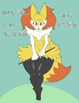 2024 anthro arm_tuft biped black_body black_fur bodily_fluids braixen digital_media_(artwork) digitigrade english_text full-length_portrait fur generation_6_pokemon green_background hi_res holding_object holding_stick inner_ear_fluff looking_at_viewer male male_anthro multicolored_body multicolored_fur nintendo orange_body orange_eyes orange_fur paws pokemon pokemon_(species) portrait shoulder_tuft simple_background solo stick sweat talking_to_viewer text thick_thighs tuft unusualmatias white_body white_fur wide_hips yellow_body yellow_fur