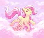 cloud cutie_mark eyes_closed female feral flying hair pink_cloud pink_clouds pink_hair pink_tail smile solo tail wings yellow_body confetticakez friendship_is_magic hasbro my_little_pony mythology fluttershy_(mlp) equid equine mammal mythological_creature mythological_equine pegasus hi_res pink_theme