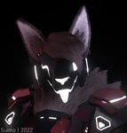 anthro armor brown_body female fur one_eye_closed red_armor screen screen_face simple_background solo tongue tongue_out wink king_sumo_(artist) mamagen mammal 2022 3d_(artwork) blender_(artwork) digital_media_(artwork) hi_res watermark