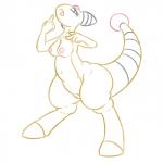 1:1 ampharos anthro anthrofied breasts female generation_2_pokemon genitals hi_res looking_at_viewer monochrome nintendo nipples nude open_mouth pokemon pokemon_(species) posexe pussy simple_background solo source_request white_background