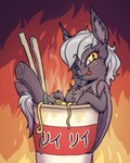 2023 4:5 bat_pony bat_wings chest_tuft chopsticks claws container cup cute_fangs ear_tuft equid fan_character fangs female feral fire food freckles friendship_is_magic fur grey_body grey_fur grey_hair grey_tail hair hasbro hi_res hooves leg_tuft looking_at_viewer mammal membrane_(anatomy) membranous_wings my_little_pony noodles one_eye_closed pupils ramen shydale slit_pupils smile solo steam tail teeth tongue tongue_out tuft underhoof wing_claws wings wink yellow_eyes