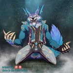 abs anthro bottomwear bulge claws clothing ear_piercing fangs fur horn jacket male muscular open_mouth pants piercing shawl shirt snow snowing tail teeth topwear sammaeel league_of_legends riot_games tencent warwick_(lol) canid canine canis mammal wolf 1:1 hi_res