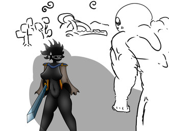 1_eye abstract_background armless black_body black_breasts black_hair blush blush_lines bodily_fluids breasts cape cape_only clothing duo eye_contact featureless_breasts featureless_crotch female fist hair humanoidized humor looking_at_another male melee_weapon mostly_nude mostly_nude_female mostly_nude_humanoid mouthless muscular muscular_humanoid muscular_male navel nervous not_furry open_mouth open_smile shadow simple_background size_difference smile sweat sweatdrop sword three-quarter_view vein veiny_muscles weapon white_background white_eyes rarantis_(artist) kirby's_dream_land_2 kirby_(series) nintendo dark_matter_swordsman kirby dark_matter_(kirby) humanoid 2025 digital_drawing_(artwork) digital_media_(artwork) full-length_portrait korean_description meme portrait sketch