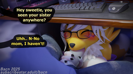 anthro big_breasts blush breasts clothed clothed/nude clothed_sex clothing computer computer_keyboard computer_mouse detailed_background dialogue duo electronics erection eyewear fellatio female female_penetrated furniture genitals glasses hair happy happy_sex holding_penis huge_breasts keyboard male male/female male_penetrating male_penetrating_female nude oral penetration penile penis sex sibling_incest smile stealth_sex text topwear under_table white_body yellow_body bacn bandai_namco blender_cycles digimon renamon_(bacn) renny_(bacn) canid canine digimon_(species) fox mammal renamon 16:9 2025 3d_(artwork) 4k absurd_res blender_(artwork) digital_media_(artwork) english_description english_text hi_res widescreen brother_(lore) brother_and_sister_(lore) incest_(lore) mother_(lore) parent_(lore) sibling_(lore) sister_(lore)