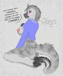 anthro areola big_breasts black_pawpads blue_eyes blush blushing_profusely bottomless bottomless_female breasts butt cheek_tuft clothed clothing cuddle_request curvy_figure dirty_talk eyebrows facial_tuft female female_anthro fur grey_background grey_body grey_fur grey_hair hair hand_on_breast hourglass_figure inviting kneeling looking_at_another looking_at_viewer markings mostly_nude narrowed_eyes naughty_face nipples pawpads paws purple_clothing purple_sweater purple_topwear raised_inner_eyebrows requesting seductive short_hair side_boob side_view simple_background slim small_waist solo striped_body striped_fur stripes sweater tail tail_tuft talking_to_viewer topwear tuft silianor dinosaur prehistoric_species reptile scalie digital_media_(artwork) grey_theme