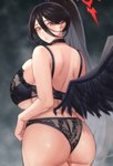 big_breasts big_butt black_body black_feathers black_hair bra breasts butt clothed clothing feathers female hair panties solo underwear wings bloodhood blue_archive hasumi_(blue_archive) humanoid winged_humanoid absurd_res hi_res