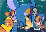 abdominal_bulge anal anal_penetration backsack ball_fondling balls blush bodily_fluids cum cum_in_ass cum_inside ejaculation electronics fondling from_front_position genital_fluids genitals group headphones headphones_only imminent_vore leaking_cum licking looking_pleasured lying male male/male male_penetrated male_penetrating male_penetrating_male missionary_position on_back open_mouth oral penetration rimming saliva scarf sex simple_background tongue tongue_out trio asbel_lhant conditional_dnp nintendo pokemon cobalt_(totodileweeb18) fan_character flint_(blazingflare) mystic_(mysticdoesart) braixen floatzel gabite generation_4_pokemon generation_6_pokemon pokemon_(species) 2025 absurd_res digital_drawing_(artwork) digital_media_(artwork) hi_res