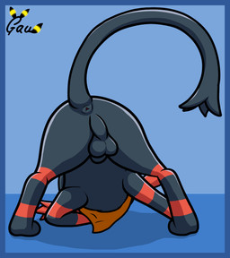 animal_genitalia anus ass_up backsack balls blue_background blue_border border butt feline_genitalia feral fur genitals kerchief kerchief_only male mostly_nude neckerchief neckerchief_only neckwear perineum presenting presenting_anus presenting_hindquarters raised_tail rear_view sheath simple_background solo spread_legs spreading tail text triangle_anus gau_(artist) everstone_guild nintendo pokemon pokemon_mystery_dungeon spike_chunsoft spore_(litten) felid feline generation_7_pokemon litten mammal pokemon_(species) digital_media_(artwork) hi_res