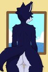 anthro blue_body blue_fur butt cloud female fur genitals looking_outside nude pussy rear_view sea sky solo water white_body white_fur window hikaridraws hikari_(hikaridraws) domestic_cat felid feline felis mammal 2:3 absurd_res hi_res