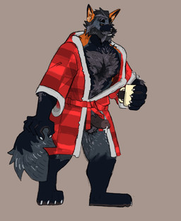 anthro arm_hair balls bathrobe bathrobe_only beard belly_hair black_penis bodily_fluids body_hair casual_erection chest_hair clothed clothing coffee_mug dripping erection facial_hair facial_tuft forearm_hair forearms fur genital_fluids genitals grey_background hairy hairy_balls leg_hair looking_at_viewer male mature_male multicolored_body multicolored_fur mustache open_bathrobe open_clothing open_robe pattern_clothing penis plaid plaid_clothing precum precum_drip robe simple_background smile solo standing tuft vein veiny_penis corruptedsnout canid canine mammal 2024 hi_res