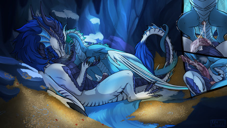 anal anal_penetration animal_genitalia anus black_claws blue_body blue_fur blue_horn blue_mane blue_scales bodily_fluids claws cum cum_covered_penis cum_in_slit cum_inside cum_on_belly cum_on_body cum_on_own_belly cum_on_penis cum_on_self cum_string duo entwined_tails erection feral fur genital_fluids genital_slit genitals hand_holding horn leaking leaking_cum leaking_penis leaking_slit licking male male/male male_penetrated male_penetrating male_penetrating_male mane oral penetration penile penile_penetration penis penis_lick pink_anus pink_penis scales sex size_difference slit_penetration slit_play tail tail_coil tongue ventral_scales versatile white_body white_horn white_scales moonski mythology dragon mythological_creature mythological_scalie scalie 16:9 hi_res widescreen