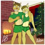 1:1 abraham_caro adam_caro anthro border boxers_(clothing) briefs bulge button_boxers button_underwear christmas christmas_tree clothed clothing clothing_lift duo father_(lore) father_and_child_(lore) father_and_son_(lore) felid feline fire fuze hi_res holidays looking_at_viewer lynx male mammal matching_clothing matching_underwear midriff navel parent_(lore) parent_and_child_(lore) parent_and_son_(lore) pattern_clothing pattern_underwear plant shirt shirt_lift son_(lore) t-shirt tank_top texnatsu topwear tree underwear white_border