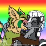 anthro duo kissing lgbt_pride male male/male mohawk pride_colors rainbow rainbow_background rainbow_pride_colors rainbow_symbol simple_background manda_panda davey pinyin canid canine mammal 1:1 2015