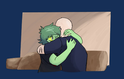 anthro bald black_clothing black_shirt black_topwear bodily_fluids brown_background canon_couple claws clothed clothed_anthro clothed_female clothed_human clothed_male clothing crying duo female finger_claws fingers freckled_arms freckled_face freckles green_body green_hair grey_eyes hair hug human_on_anthro humanoid_hands interspecies male male/female medium_hair romantic romantic_couple scar shirt simple_background stubble tears topwear transparent_background worried yellow_sclera colonel_yuri cavemanon_studios i_wani_hug_that_gator inco_(iwhtg) olivia_halford baryonyx dinosaur human mammal prehistoric_species reptile saurischian scalie spinosaurid theropod alpha_channel colored hi_res shaded