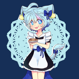accessory animal_ears blue_eyes bow_ribbon clothing female furgonomics hair_accessory hair_bow hair_ribbon highlights_(coloring) maid_uniform plate ribbons solo tail tail_accessory tail_bow tail_ribbon tongue tongue_out uniform yumemin animal_humanoid cat_humanoid felid felid_humanoid feline feline_humanoid humanoid mammal mammal_humanoid