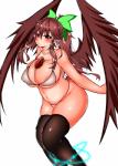 accessory areola areola_slip big_breasts bikini blush bow_(feature) bow_accessory bow_ribbon breasts brown_hair butt centered_hair_bow cleavage clothed clothing feathered_wings feathers female glistening glistening_body glistening_skin hair hair_accessory hair_bow hair_ribbon huge_breasts humanoid_pointy_ears legwear light_body light_skin long_hair looking_at_viewer magic midriff navel nipple_outline pointy_ears ponytail red_eyes ribbons simple_background skimpy skindentation slightly_chubby solo standing swimwear thick_thighs thigh_highs two-piece_swimsuit white_background wide_hips wings kotatsu_foxdragon touhou utsuho_reiuji animal_humanoid avian avian_humanoid humanoid absurd_res hi_res