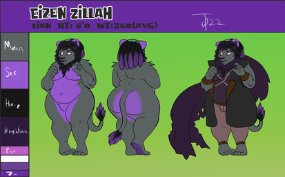 big_butt butt clothing color_swatch cuff_bracelet cuffs_(clothing) dreadlocks eyebrows highlights_(coloring) male overweight overweight_male raised_eyebrow rear_view scarf solo thick_thighs torn_clothing wide_hips felid lion mammal pantherine digital_media_(artwork) full-length_portrait hi_res model_sheet portrait
