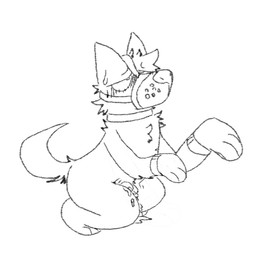 anthro bdsm bodily_fluids bondage bondage_gear bondage_gloves bound chastity_cage chastity_device clothing collar cum cum_on_chastity_cage fur genital_fluids handwear male muzzle_(object) muzzled nude petplay puppyplay roleplay solo submissive sweat sweatdrop tail canguuro canid canine canis domestic_dog mammal monochrome