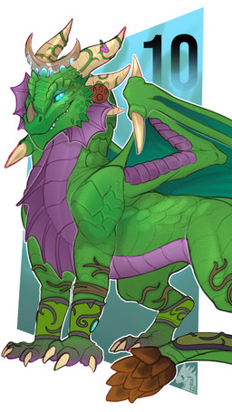 abstract_background ambiguous_gender armband back_wings blue_sclera claws countershade_torso countershading facial_horn feral finger_claws folded_wings frill_(anatomy) green_body green_scales horn membrane_(anatomy) membranous_wings multi_horn multicolored_body nose_horn outline pupils purple_body purple_countershading scales solo tail teeth toe_claws two_tone_body ventral_scales white_outline white_pupils wings zyria blizzard_entertainment mythology warcraft ysera dragon mythological_creature mythological_scalie scalie 9:16 hi_res shaded female_(lore)