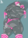 anthro back_muscles barazoku big_butt big_muscles blue_background butt butt_cleavage clothing clothing_pull disembodied_hand duo elbow_pads fingerless_gloves ghost_hand gloves handwear knee_highs legwear looking_back male mask musclegut muscular muscular_anthro muscular_male pink_clothing pink_thong pink_underwear rear_view simple_background solo_focus sports_mask sportswear standing thick_thighs thong thong_pull underwear underwear_pull wrestling_mask tylerstark hound_(character) canid canine canis domestic_dog great_dane mammal mastiff molosser 2021 absurd_res hi_res