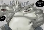 anthro belly big_belly dialogue hand_on_belly male muscular muscular_arms obese obese_anthro obese_male overweight overweight_anthro overweight_male solo text hauoli47 dc_comics suicide_squad king_shark fish marine shark