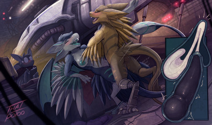 animal_genitalia animal_penis anthro anthro_on_anthro anthro_penetrated anthro_penetrating anthro_penetrating_anthro blush bodily_fluids breasts butt cervical_contact cervix cum cum_in_uterus cum_inside cumshot duo ejaculation erection eyes_closed feathered_arms female female_penetrated genital_fluids genitals internal internal_vaginal intraspecies knot knotted_penis knotting looking_pleasured male male/female male_penetrating male_penetrating_female mechanical_leg mismatched_animal_penis mismatched_genitalia mismatched_penis nipples open_mouth penetration penile penile_penetration penis penis_in_vagina prosthetic prosthetic_leg prosthetic_limb science_fiction sex spacecraft tail uterus vaginal vaginal_knotting vaginal_penetration vehicle voyeur vulva yellow_body thatpotoo coil_(overgrown_lizards) sketchy_(avali) avali avian hi_res