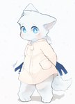 3_toes anthro blue_eyes blush bottomless clothed clothing coat coat_only feet fluffy fluffy_tail fur hair hands_behind_back looking_at_viewer male navel nervous simple_background solo tail toes topwear topwear_only white_background white_body white_fur young young_anthro sheryl_(artist) domestic_cat felid feline felis mammal 2019 colored digital_drawing_(artwork) digital_media_(artwork) hi_res portrait shaded signature