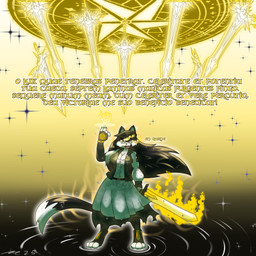 anthro battle_damage black_hair bottomwear clothing energy energy_sword energy_weapon eyewear fire flaming_sword flaming_weapon glasses hair long_hair magic magic_circle magic_user melee_weapon star sword text torn_bottomwear torn_clothing weapon witch yellow_eyes dirtymac mac-daddy domestic_cat felid feline felis mammal 1:1 absurd_res hi_res
