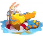 anthro bodily_fluids bottomless clothed clothing featureless_crotch fur glistening inflatable inner_tube latex long_ears long_tail male markings multicolored_body multicolored_fur nozzle open_mouth pink_nose pool_toy simple_background solo striped_markings striped_tail stripes surprise sweat swim_ring tail tail_markings tan_body tan_fur teeth transformation two_tone_body two_tone_fur water white_body white_fur redic-nomad flir_(blue_stripe_tiger) flir_(rabbit) animate_inanimate felid lagomorph leporid living_inflatable mammal pantherine rabbit tiger 2015 digital_drawing_(artwork) digital_media_(artwork) hi_res