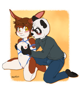 anthro barefoot bdsm blush bondage bottomwear bound breast_grab breast_play breasts brown_eyes brown_hair bulge claws clitoris clothed clothed/nude clothed_male clothing countershade_body countershade_face countershade_toes countershading duo erection erection_under_clothing feet female genitals grope hair hand_on_breast jacket male male/female navel nipple_fetish nipple_play nipples nude nude_female pants pawpads predator/prey restraints rope rope_bondage rope_harness simple_background slave small_breasts text toe_claws toes topwear vulva yellow_eyes young young_anthro malachyte liam_(balmung) misa_(balmung) bear giant_panda hare lagomorph leporid mammal 2023 absurd_res artist_name colored hi_res story story_in_description