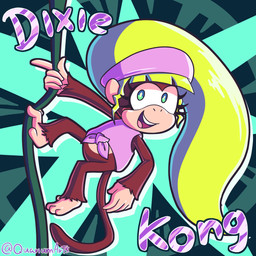 4_toes 5_fingers anthro barefoot blonde_hair bottomless brown_body brown_fur clothed clothing feet female fingers fur green_eyes hair hat headgear headwear long_hair open_mouth open_smile plant ponytail prehensile_feet smile solo teeth text toes tongue vines quarium donkey_kong_(series) nintendo dixie_kong haplorhine kong mammal monkey primate 1:1 2020 absurd_res english_text hi_res signature