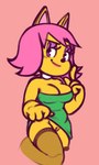 anthro breasts cleavage clothed clothing clothing_lift dress dress_lift eyeshadow female flashing genitals green_clothing green_dress hair legwear looking_at_viewer makeup pink_hair pussy smile solo stockings thigh_highs yellow_body chipposter parappa_the_rapper sony_corporation sony_interactive_entertainment paula_fox canid canine fox mammal 2022 colored_sketch portrait sketch three-quarter_portrait