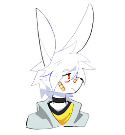 adhesive_bandage anthro clothing collar eye_bags fur grumpy hair hoodie looking_at_another male mouth_closed solo topwear white_body white_fur axy_usagi axy_(axy_usagi) lagomorph leporid mammal rabbit digital_media_(artwork) low_res portrait
