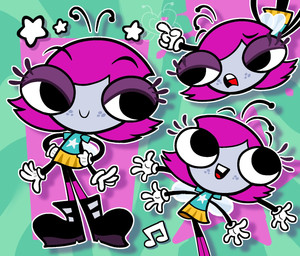 4_arms antennae_(anatomy) anthro black_boots black_clothing black_footwear blue_clothing blue_shirt blue_t-shirt blue_topwear boots bottomwear cartoon_freckles clothing eyelashes eyeshadow female footwear freckled_face freckles glistening_eyelids grey_body grey_skin hair half-closed_eyes insect_wings long_eyelashes makeup multi_arm multi_limb narrowed_eyes orange_background orange_bottomwear orange_clothing orange_skirt pink_clothing pink_footwear pink_hair pink_socks purple_eyeshadow shirt shoes simple_background skirt socks solo t-shirt topwear wings mags-niac disney the_buzz_on_maggie maggie_pesky arthropod fly_(animal) insect hi_res