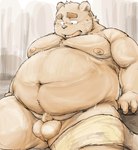 anthro balls belly big_belly blush erection fur genitals male nipples open_mouth overweight overweight_anthro overweight_male penis small_penis solo towel kotobuki third-party_edit bear mammal censor_removal_edit