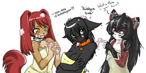 anthro blush breasts chest_tuft cleavage clothed clothing collar cybernetics female fur group hair machine simple_background soap suds tail towel towel_only translucent translucent_hair trio tuft white_background unknown_artist ara_(fluff-kevlar) kandie_(flipside) android canid canine canis cyborg domestic_cat domestic_dog felid feline felis fox mammal robot artist_collaboration source_request