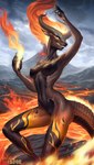 breasts claws female fire head_horn horn lava nipples nude scales scaly_tail solo tail belgefor elemental_creature humanoid lava_creature mineral_fauna absurd_res hi_res tagme