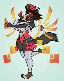 anthro big_breasts bodysuit breasts brown_eyes brown_hair clothing cosplay dancing electronics femboy gloves hair handwear headgear headphones headset huge_breasts legwear looking_at_viewer male skinsuit small_waist solo standing stockings tail thick_thighs tight_clothing thetunafish azure_striker_gunvolt dave_(swissy) bernese_mountain_dog canid canine canis domestic_dog mammal molosser mountain_dog swiss_mountain_dog absurd_res hi_res