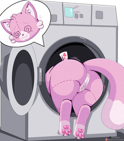 after_sex appliance big_butt bodily_fluids butt cum cum_in_vagina cum_inside female feral genital_fluids genitals laundry_machine leaking_cum patreon_logo pawpads pink_body plushie rear_view solo spiral spiral_eyes tail text unconscious vulva washing_machine cloudeon patreon cotton_cat_(cloudeon) animate_inanimate domestic_cat felid feline felis living_plushie mammal 2026 absurd_res digital_media_(artwork) hi_res url