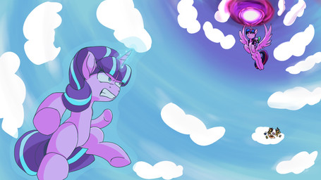 angry clenched_teeth cloud duo_focus feathered_wings feathers featureless_crotch female feral fight flying group horn magic male purple_body teeth telekinesis wings magiver friendship_is_magic hasbro my_little_pony mythology background_character starlight_glimmer_(mlp) twilight_sparkle_(mlp) dragon equid equine mammal mythological_creature mythological_equine mythological_scalie pegasus scalie unicorn winged_unicorn 16:9 hi_res widescreen