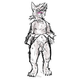 animal_genitalia anthro balls belly blush claws eyewear fully_sheathed genitals glasses male nude sheath shy solo toe_claws winged_arms wings rendermeuseless vincent_(rendermeuseless) bat mammal 1:1 hi_res sketch
